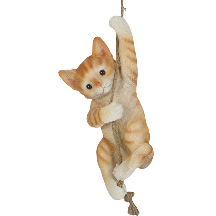 Resin Climbing Ginger Cat On Rope